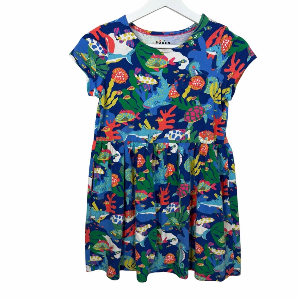 Mini Boden Dress Girls 9-10 Y Ocean Sea Life Print Sharks Fish Aquarium